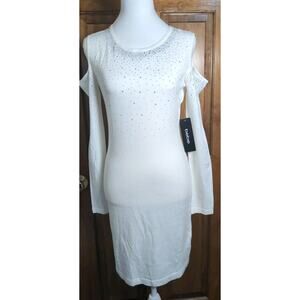 BEBE Cold Shoulder Dress Bodycon Elegant Sexy Silver Studs Women's L(1061)